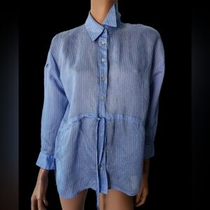 Zara Women's Shirt Light Blue Pinstripe Long Sleeve Button Down Sz S